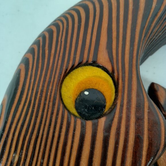 Anthropomorphic Crescent Moon And Owl Wall Hanging Carved Wood Wooden Vintage - Picture 3 of 12